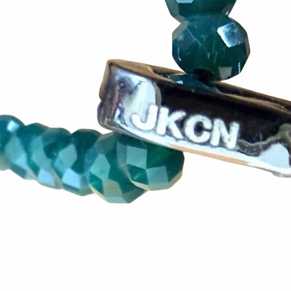 JK CN Blue Agate Crystal Point Statement Necklace with Pave Rhinestone Cap